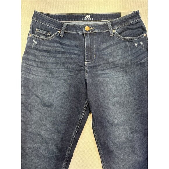 Lee Riders Indigo Deep Dyed Womens Mid-Rise Slim Fit Jeans 14M Blue Stretch Dark - Picture 8 of 13